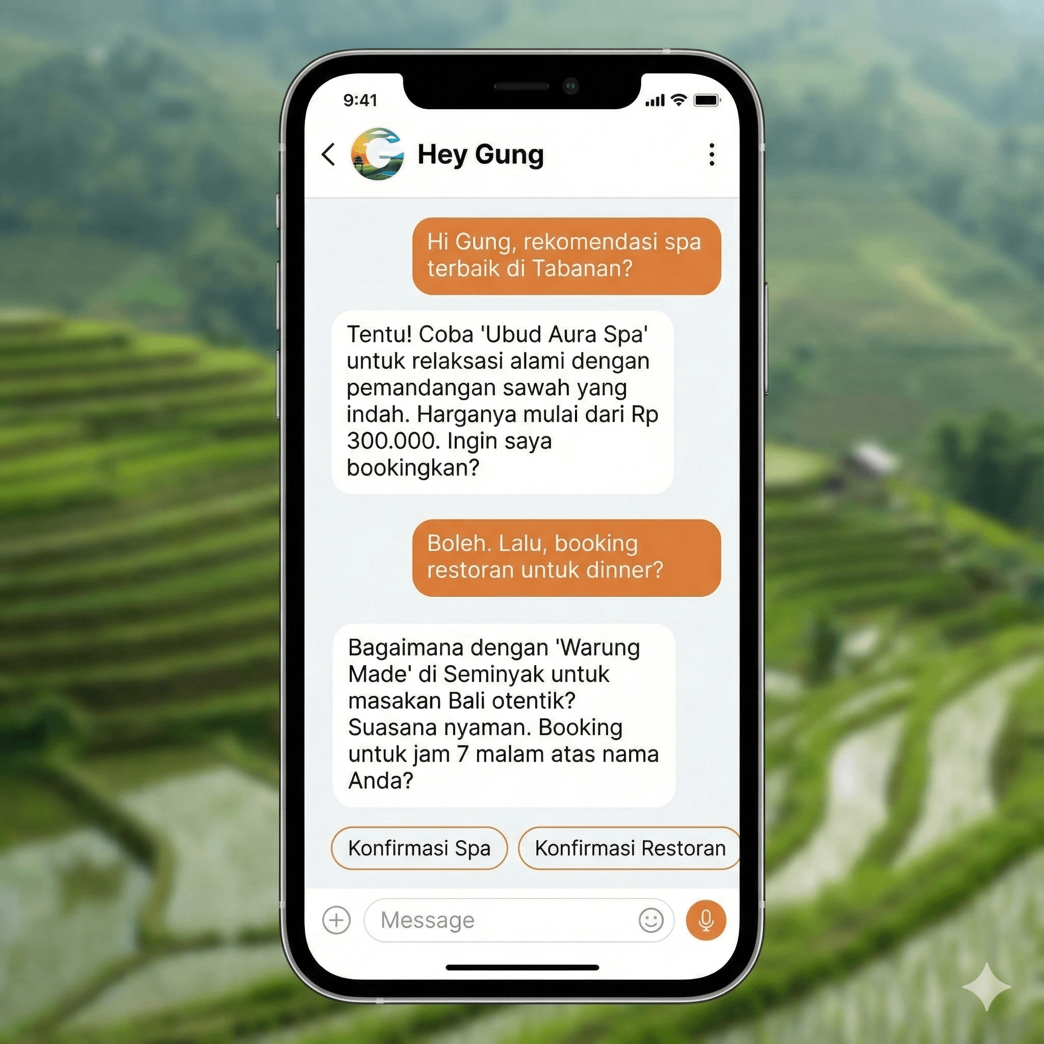 Tampilan antarmuka AI Concierge di smartphone