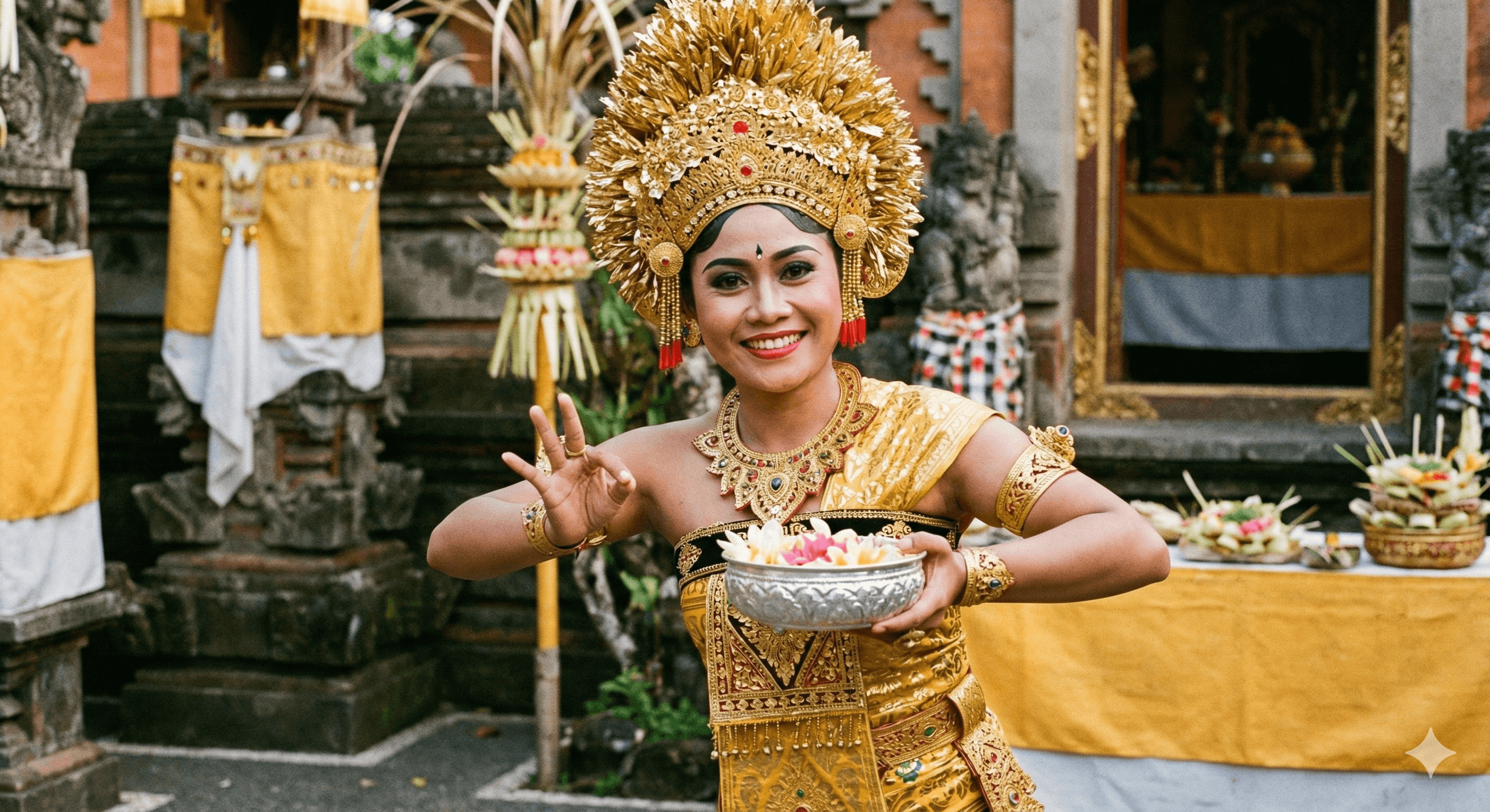 Penari Bali sedang melakukan gerakan menyambut