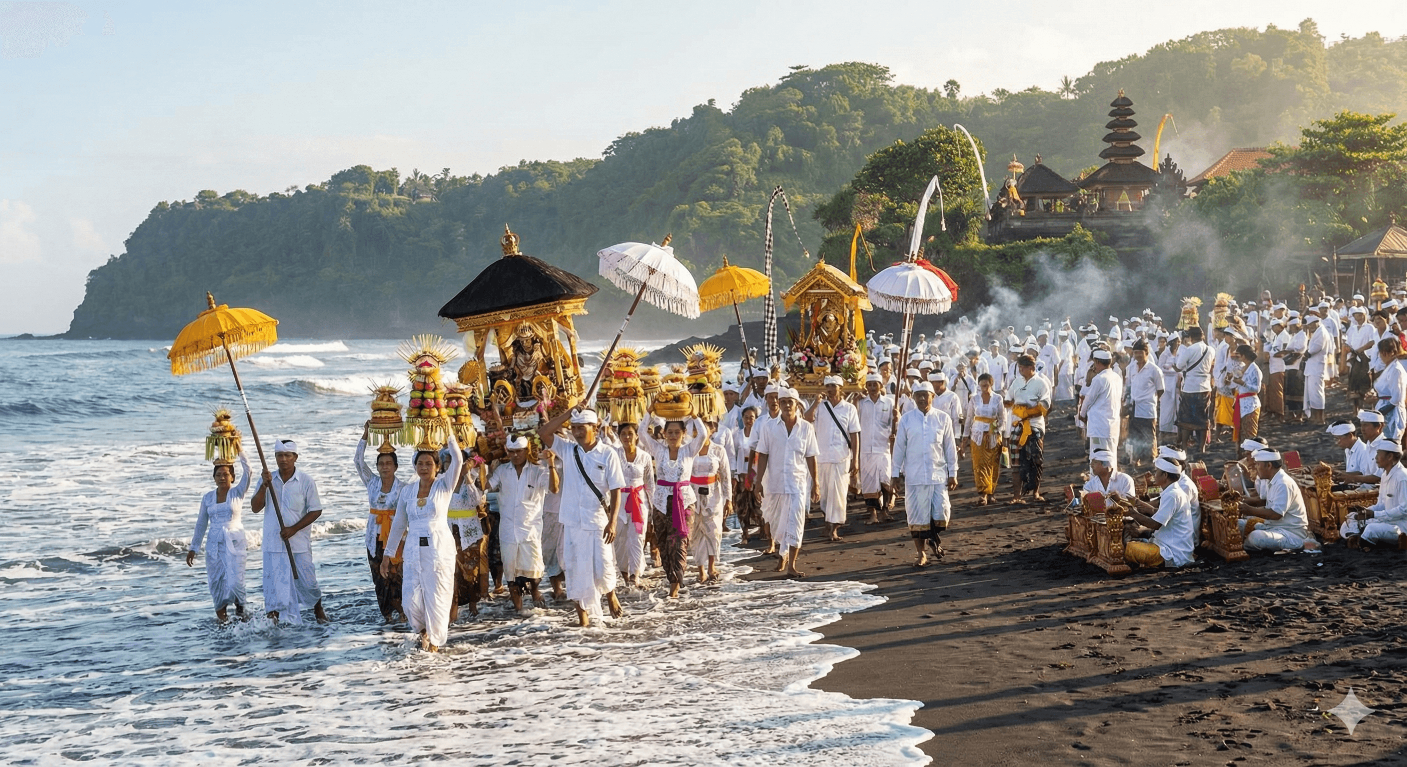 Prosesi upacara Melasti di pantai