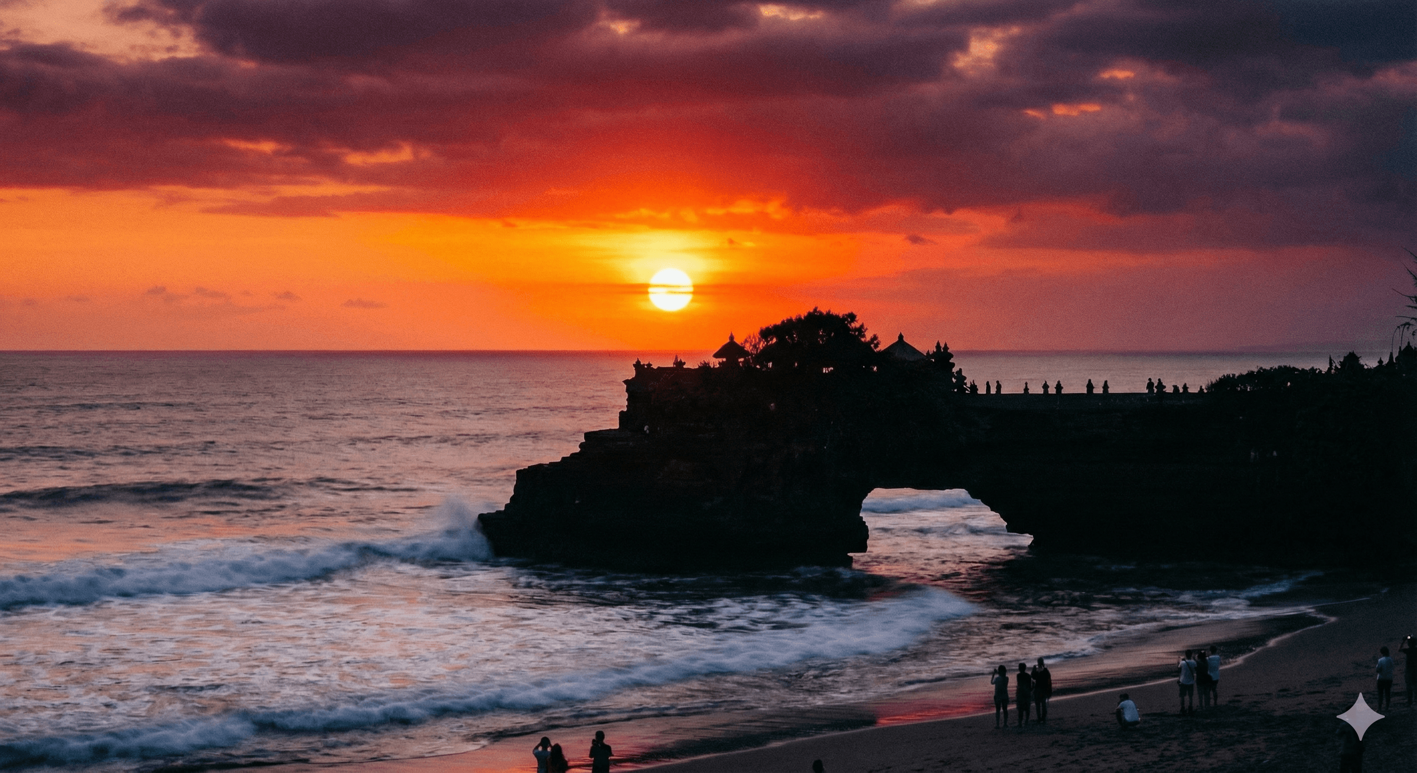 Pemandangan matahari terbenam di Pura Tanah Lot